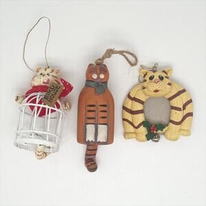 Lot of 3 Cat Hanging Christmas Tree Ornaments Bird Cage Photo Frame